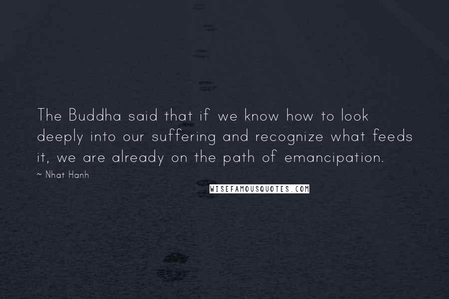 Nhat Hanh Quotes: The Buddha said that if we know how to look deeply into our suffering and recognize what feeds it, we are already on the path of emancipation.