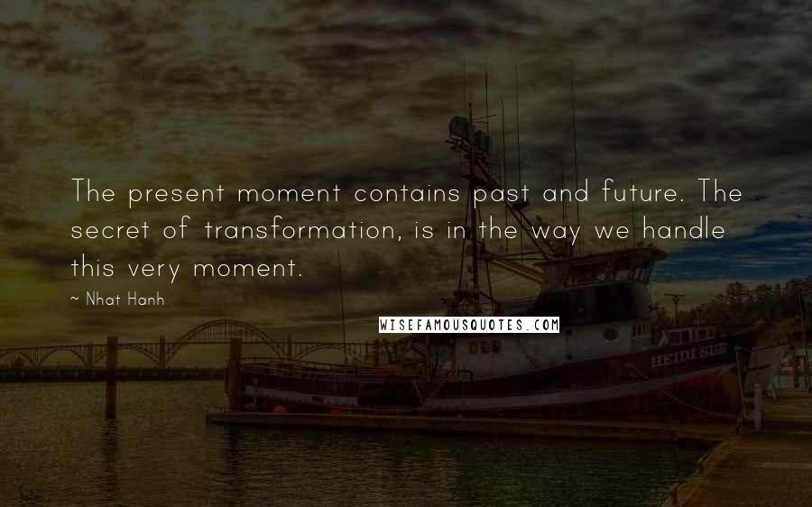 Nhat Hanh Quotes: The present moment contains past and future. The secret of transformation, is in the way we handle this very moment.