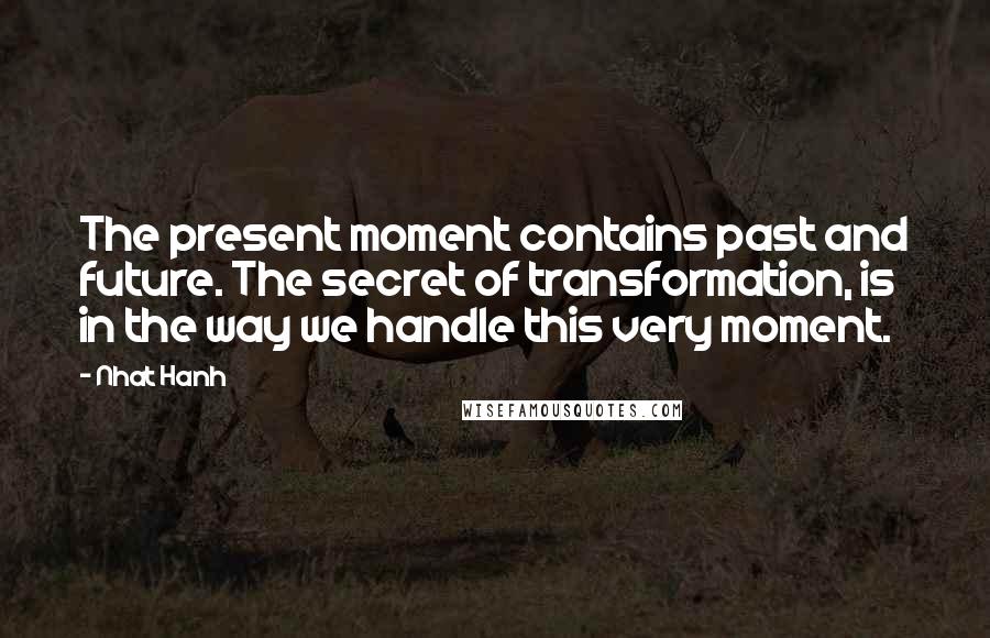 Nhat Hanh Quotes: The present moment contains past and future. The secret of transformation, is in the way we handle this very moment.