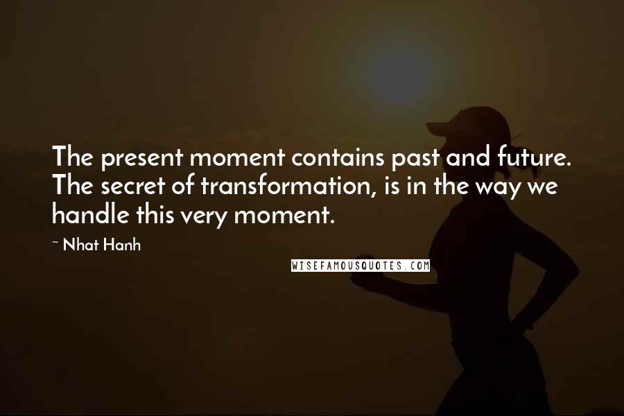 Nhat Hanh Quotes: The present moment contains past and future. The secret of transformation, is in the way we handle this very moment.