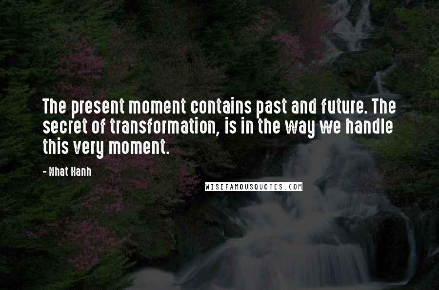 Nhat Hanh Quotes: The present moment contains past and future. The secret of transformation, is in the way we handle this very moment.