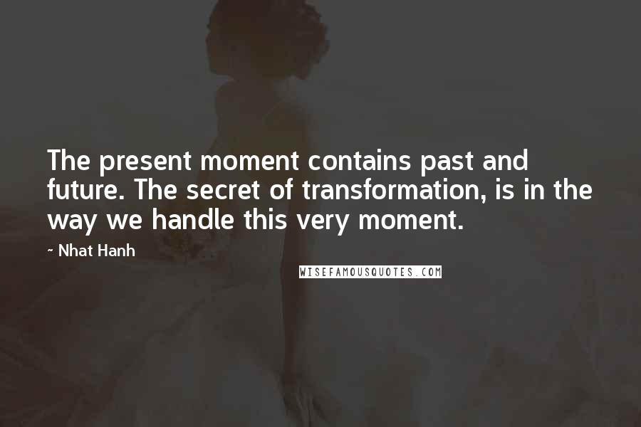 Nhat Hanh Quotes: The present moment contains past and future. The secret of transformation, is in the way we handle this very moment.