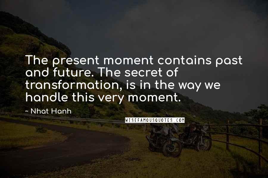 Nhat Hanh Quotes: The present moment contains past and future. The secret of transformation, is in the way we handle this very moment.