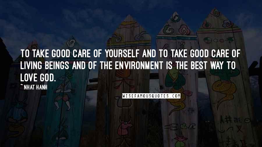 Nhat Hanh Quotes: To take good care of yourself and to take good care of living beings and of the environment is the best way to love God.