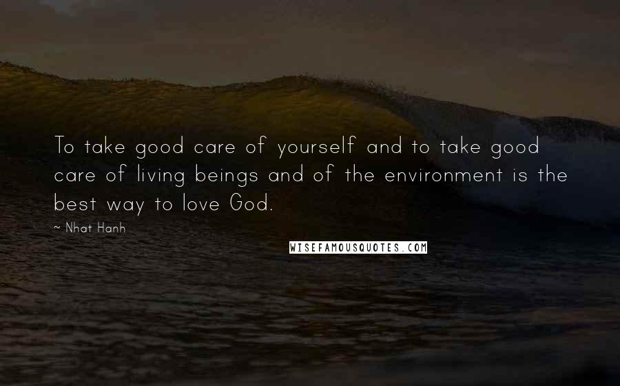 Nhat Hanh Quotes: To take good care of yourself and to take good care of living beings and of the environment is the best way to love God.