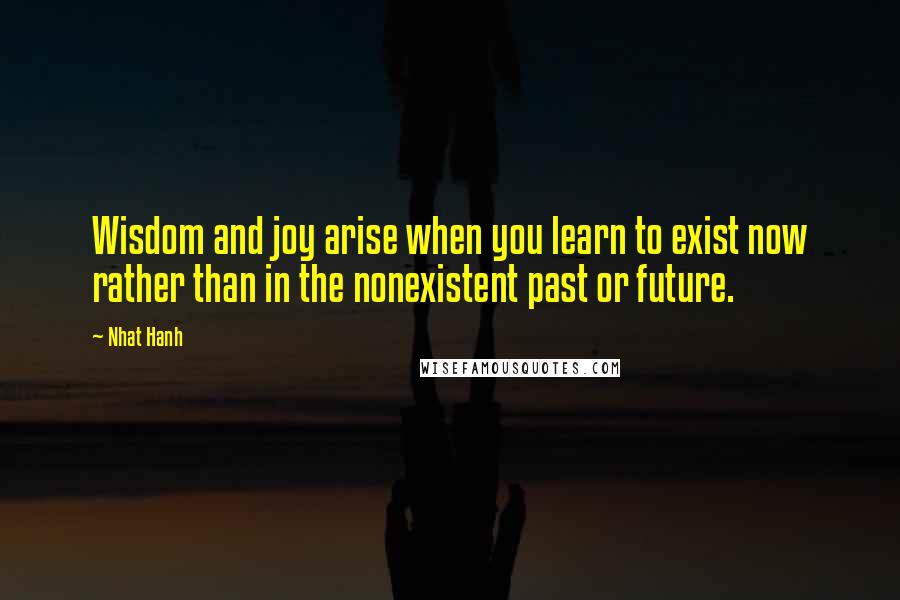 Nhat Hanh Quotes: Wisdom and joy arise when you learn to exist now rather than in the nonexistent past or future.