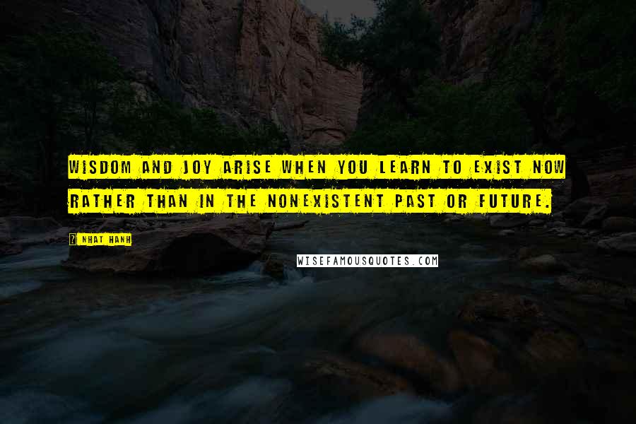 Nhat Hanh Quotes: Wisdom and joy arise when you learn to exist now rather than in the nonexistent past or future.