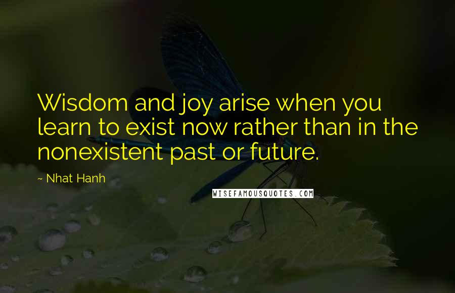 Nhat Hanh Quotes: Wisdom and joy arise when you learn to exist now rather than in the nonexistent past or future.