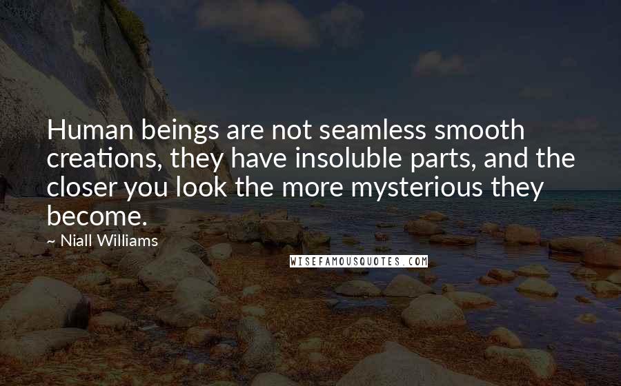 Niall Williams Quotes: Human beings are not seamless smooth creations, they have insoluble parts, and the closer you look the more mysterious they become.