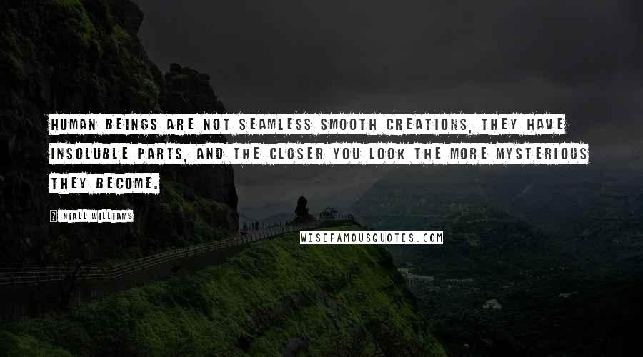 Niall Williams Quotes: Human beings are not seamless smooth creations, they have insoluble parts, and the closer you look the more mysterious they become.