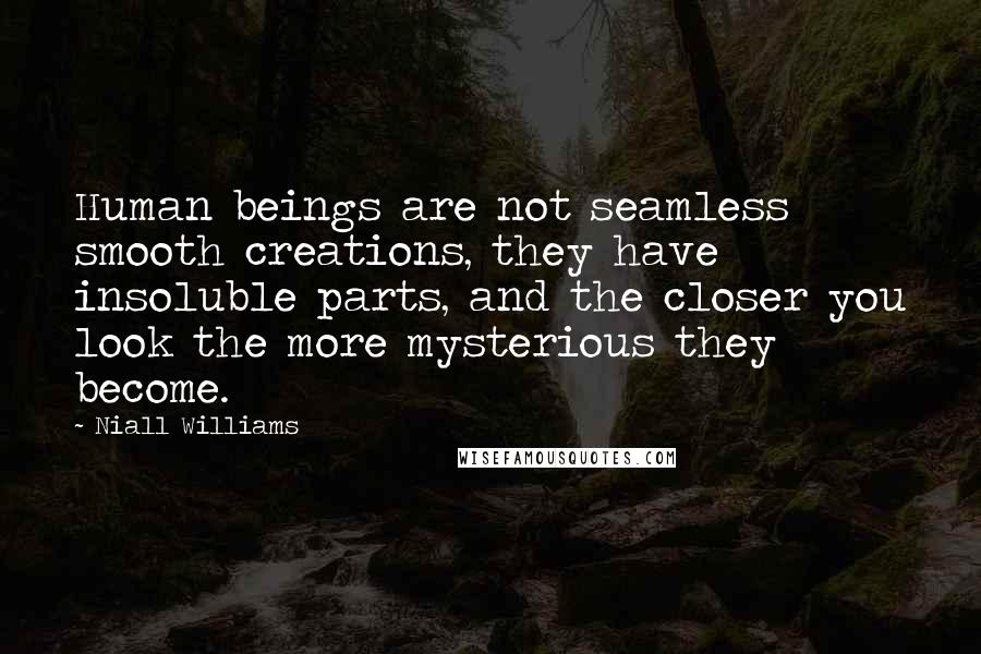 Niall Williams Quotes: Human beings are not seamless smooth creations, they have insoluble parts, and the closer you look the more mysterious they become.