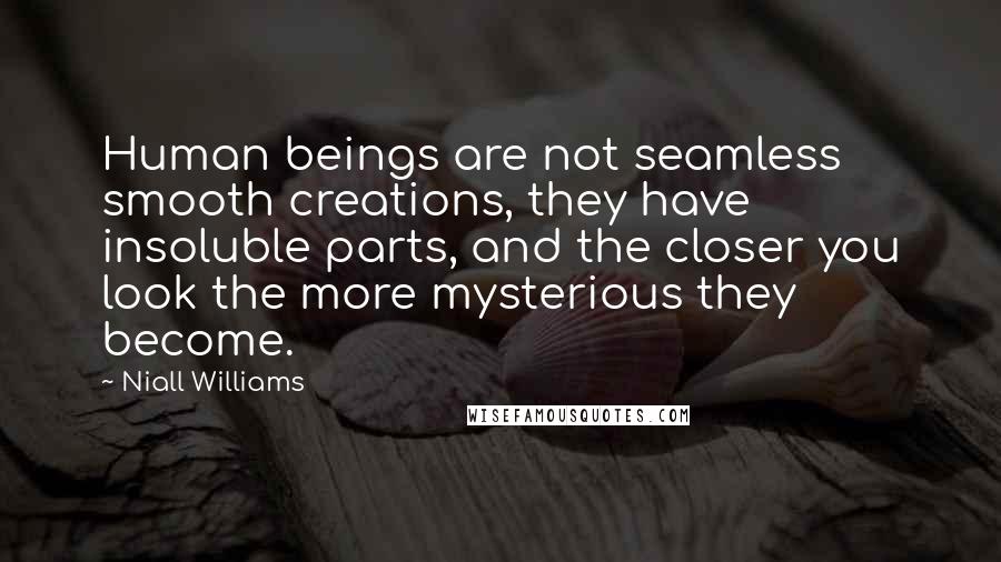 Niall Williams Quotes: Human beings are not seamless smooth creations, they have insoluble parts, and the closer you look the more mysterious they become.