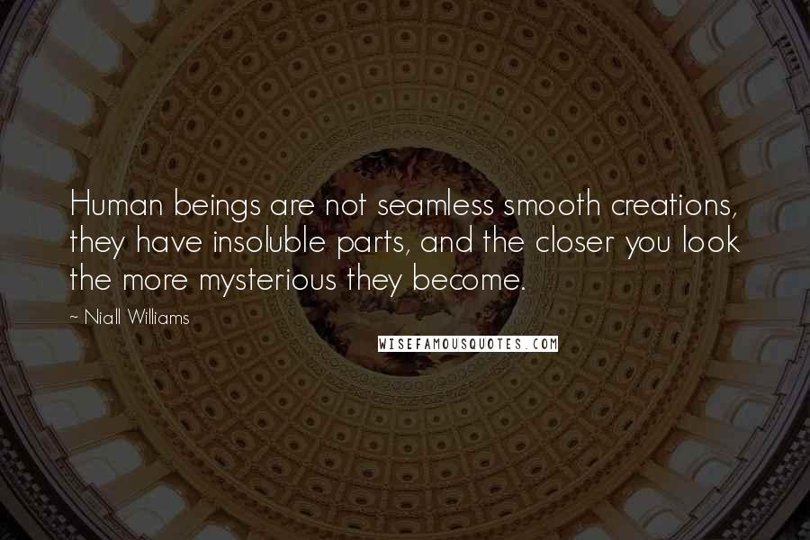 Niall Williams Quotes: Human beings are not seamless smooth creations, they have insoluble parts, and the closer you look the more mysterious they become.