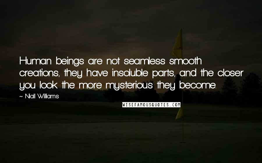 Niall Williams Quotes: Human beings are not seamless smooth creations, they have insoluble parts, and the closer you look the more mysterious they become.