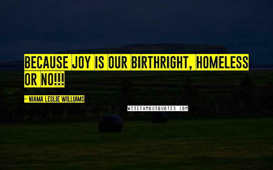 Niama Leslie Williams Quotes: Because joy is our birthright, homeless or no!!!