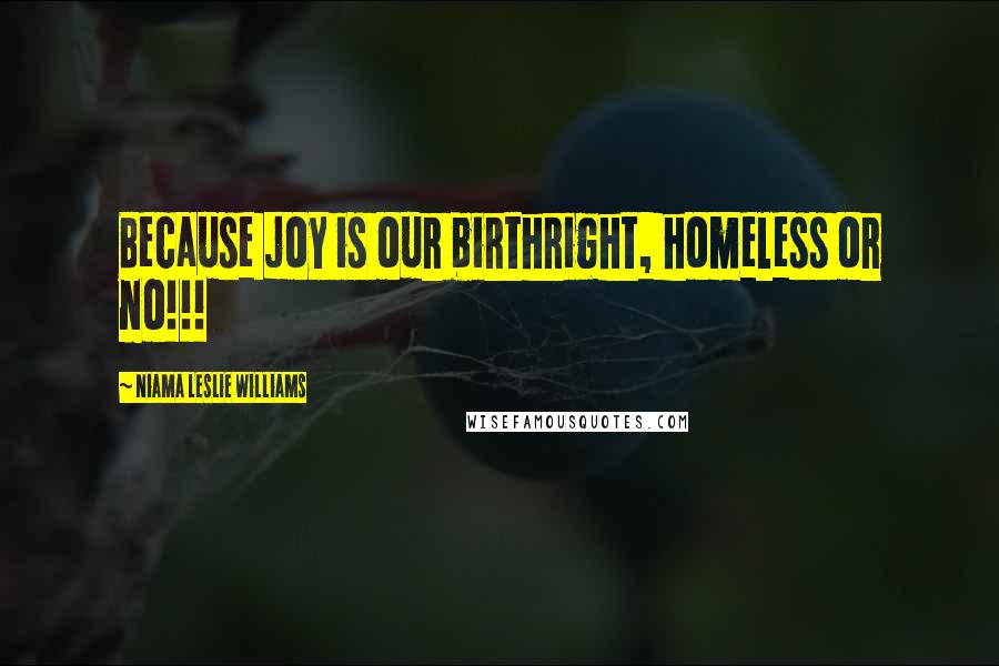 Niama Leslie Williams Quotes: Because joy is our birthright, homeless or no!!!