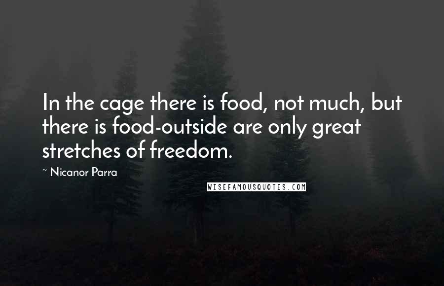 Nicanor Parra Quotes: In the cage there is food, not much, but there is food-outside are only great stretches of freedom.