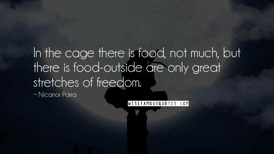 Nicanor Parra Quotes: In the cage there is food, not much, but there is food-outside are only great stretches of freedom.