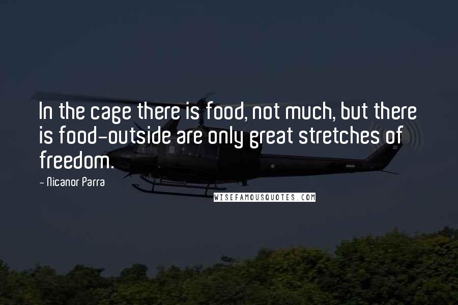 Nicanor Parra Quotes: In the cage there is food, not much, but there is food-outside are only great stretches of freedom.