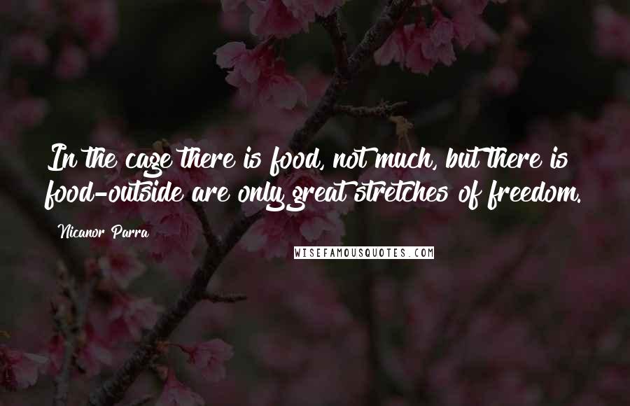 Nicanor Parra Quotes: In the cage there is food, not much, but there is food-outside are only great stretches of freedom.