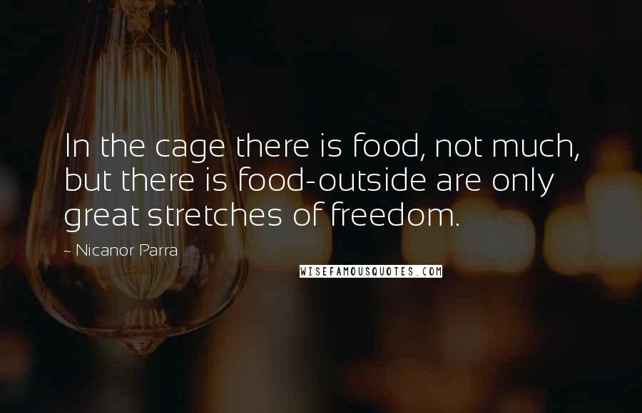 Nicanor Parra Quotes: In the cage there is food, not much, but there is food-outside are only great stretches of freedom.
