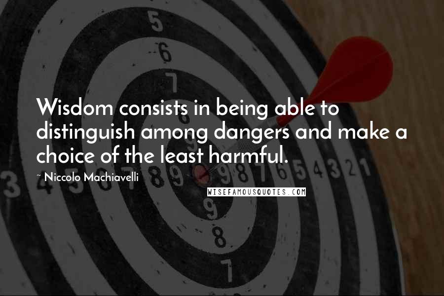 Niccolo Machiavelli Quotes: Wisdom consists in being able to distinguish among dangers and make a choice of the least harmful.