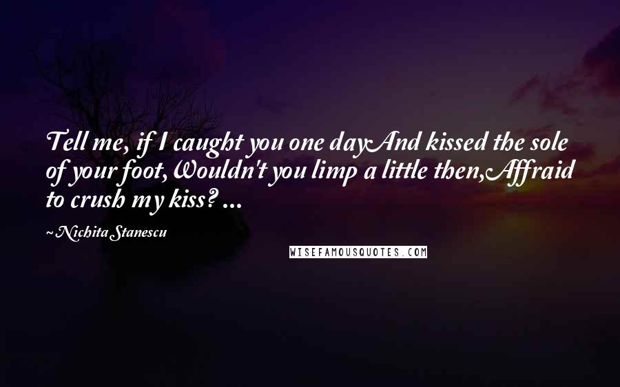 Nichita Stanescu Quotes: Tell me, if I caught you one dayAnd kissed the sole of your foot,Wouldn't you limp a little then,Affraid to crush my kiss? ...