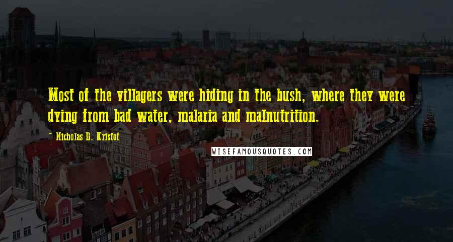 Nicholas D. Kristof Quotes: Most of the villagers were hiding in the bush, where they were dying from bad water, malaria and malnutrition.