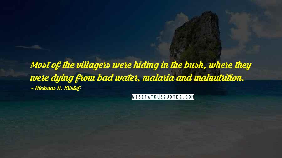 Nicholas D. Kristof Quotes: Most of the villagers were hiding in the bush, where they were dying from bad water, malaria and malnutrition.