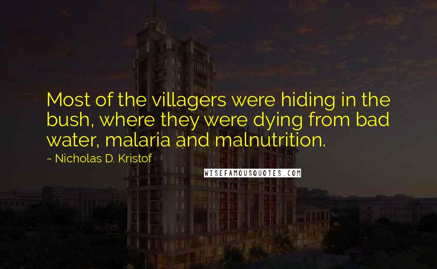 Nicholas D. Kristof Quotes: Most of the villagers were hiding in the bush, where they were dying from bad water, malaria and malnutrition.