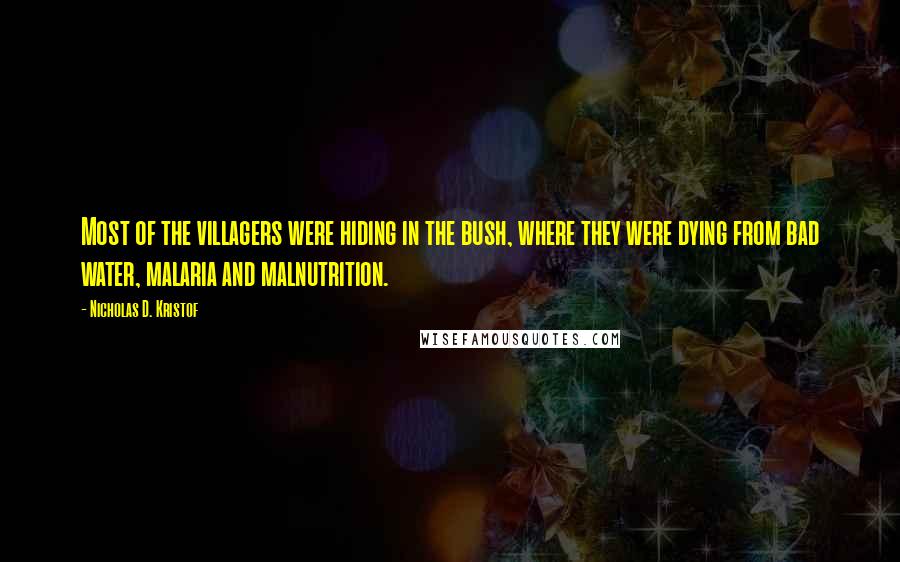 Nicholas D. Kristof Quotes: Most of the villagers were hiding in the bush, where they were dying from bad water, malaria and malnutrition.