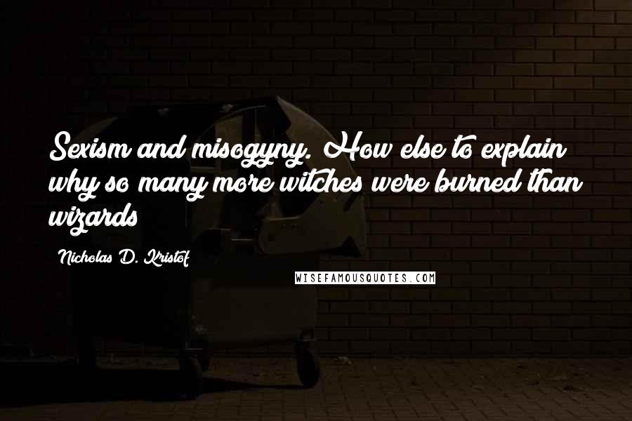 Nicholas D. Kristof Quotes: Sexism and misogyny. How else to explain why so many more witches were burned than wizards?