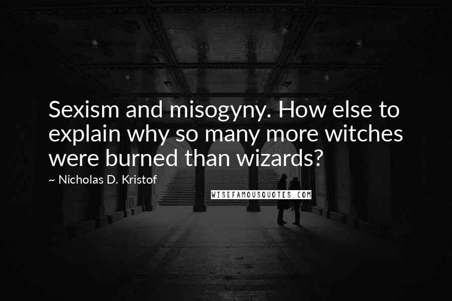 Nicholas D. Kristof Quotes: Sexism and misogyny. How else to explain why so many more witches were burned than wizards?