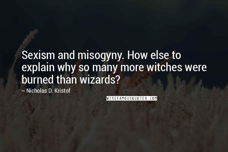 Nicholas D. Kristof Quotes: Sexism and misogyny. How else to explain why so many more witches were burned than wizards?