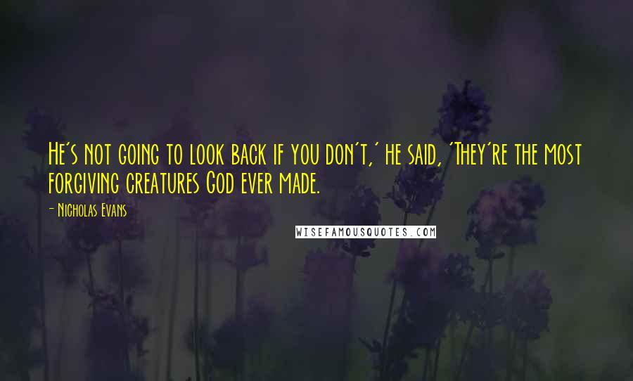 Nicholas Evans Quotes: He's not going to look back if you don't,' he said, 'They're the most forgiving creatures God ever made.