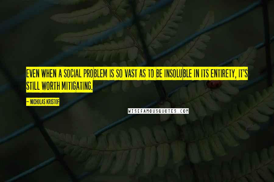 Nicholas Kristof Quotes: Even when a social problem is so vast as to be insoluble in its entirety, it's still worth mitigating.