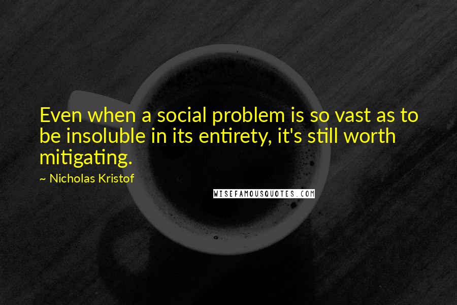 Nicholas Kristof Quotes: Even when a social problem is so vast as to be insoluble in its entirety, it's still worth mitigating.