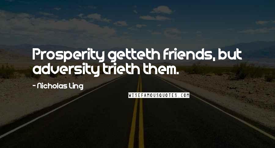 Nicholas Ling Quotes: Prosperity getteth friends, but adversity trieth them.