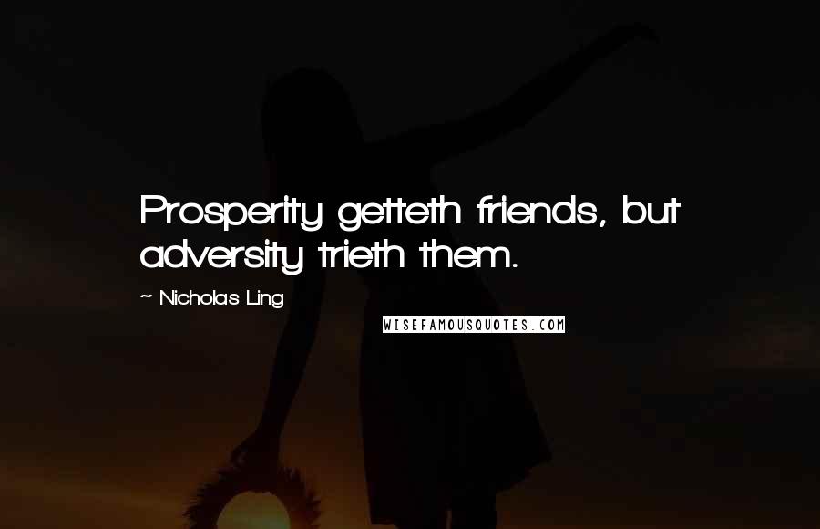 Nicholas Ling Quotes: Prosperity getteth friends, but adversity trieth them.