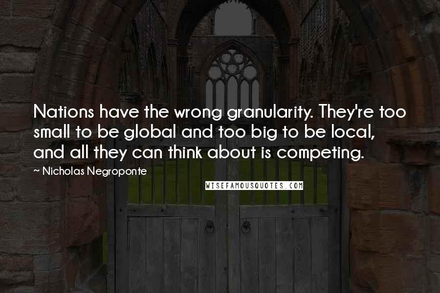Nicholas Negroponte Quotes: Nations have the wrong granularity. They're too small to be global and too big to be local, and all they can think about is competing.