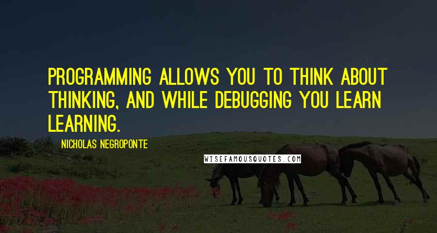 Nicholas Negroponte Quotes: Programming allows you to think about thinking, and while debugging you learn learning.