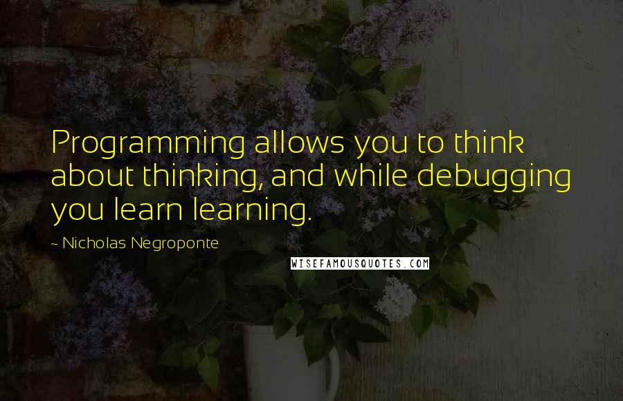 Nicholas Negroponte Quotes: Programming allows you to think about thinking, and while debugging you learn learning.