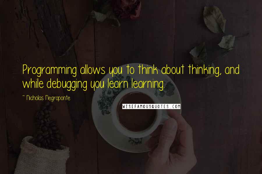 Nicholas Negroponte Quotes: Programming allows you to think about thinking, and while debugging you learn learning.