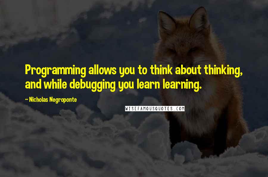 Nicholas Negroponte Quotes: Programming allows you to think about thinking, and while debugging you learn learning.