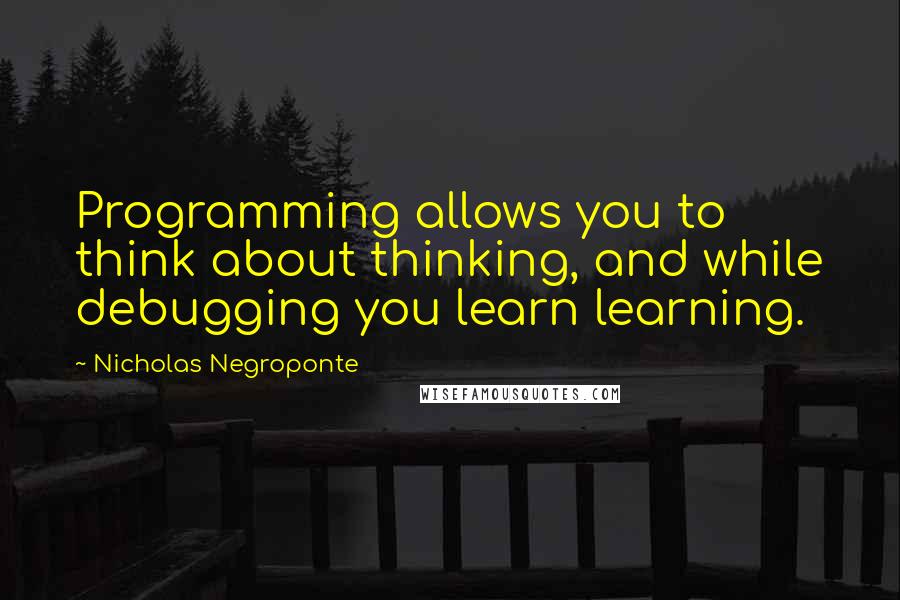 Nicholas Negroponte Quotes: Programming allows you to think about thinking, and while debugging you learn learning.