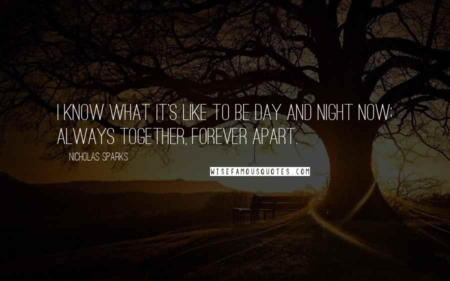 Nicholas Sparks Quotes: I know what it's like to be day and night now; always together, forever apart.