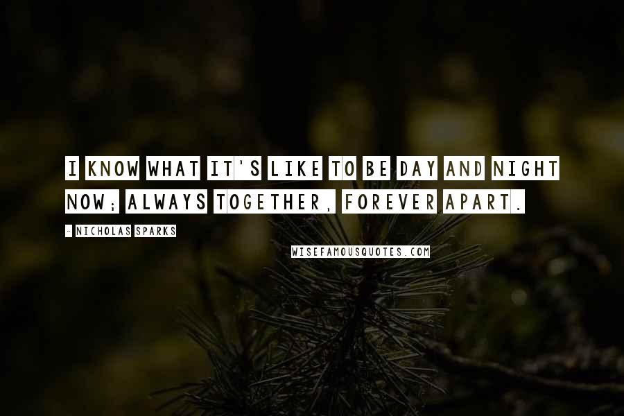 Nicholas Sparks Quotes: I know what it's like to be day and night now; always together, forever apart.