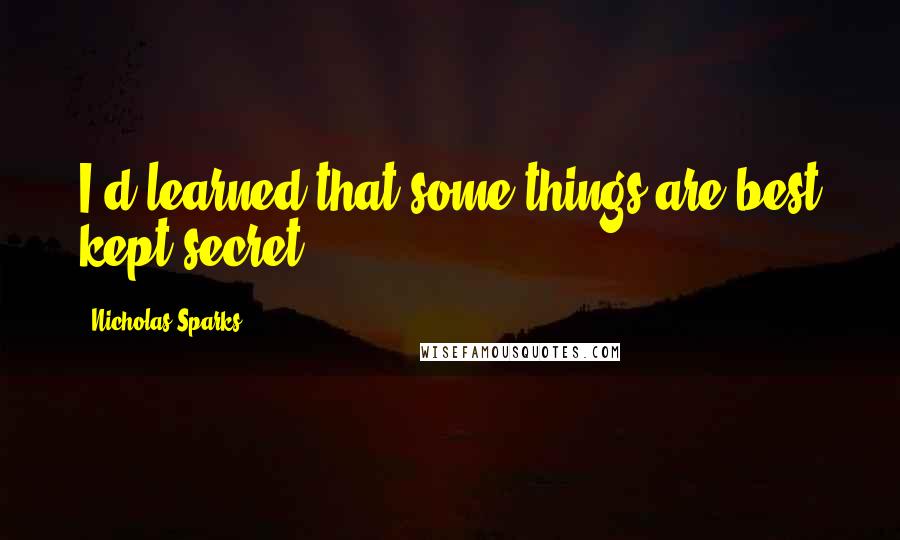 Nicholas Sparks Quotes: I'd learned that some things are best kept secret.