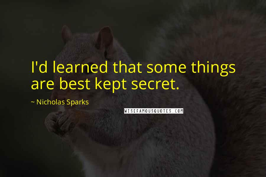 Nicholas Sparks Quotes: I'd learned that some things are best kept secret.