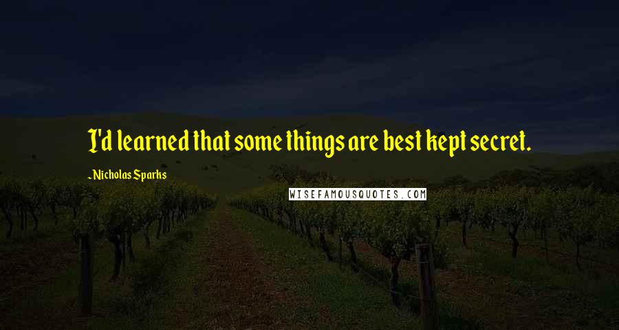 Nicholas Sparks Quotes: I'd learned that some things are best kept secret.